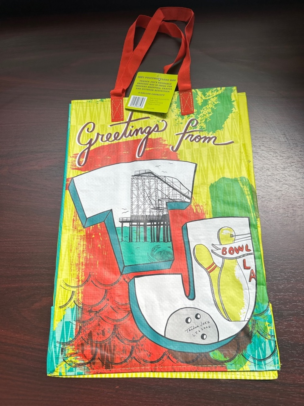 Trader Joe’s Greetings From New Jersey Colorful Tote Bag with Red Handles